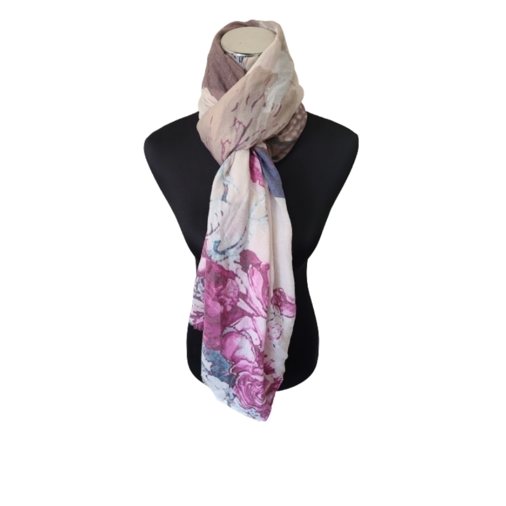 TRÏBE Cotton Pink & Purple Floral Print Scarf Wrap NWT